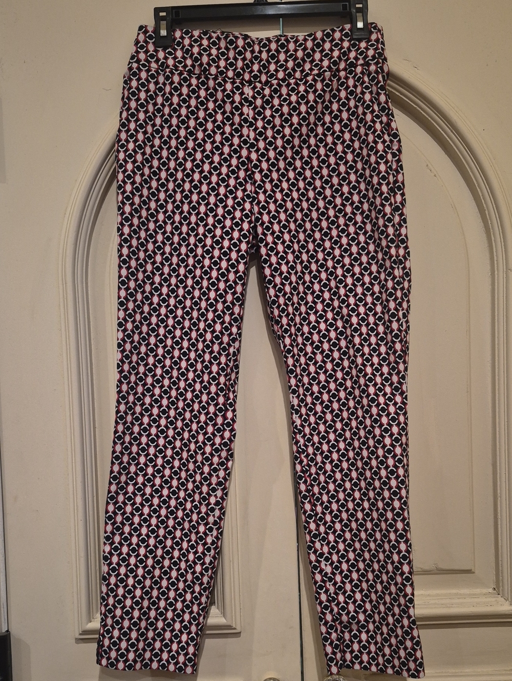 Swing Control Red & Black Geometric Slim Strech Ankle Pants